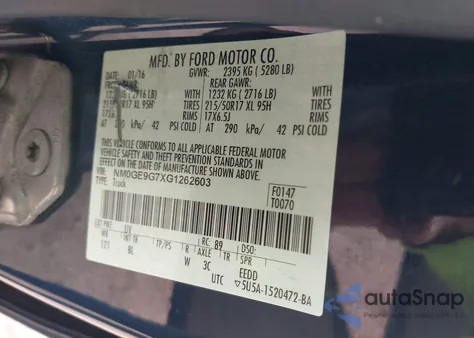 2016 Ford Transit Connect Titanium from USA, damaged, VIN NM0GE9G7XG1262603